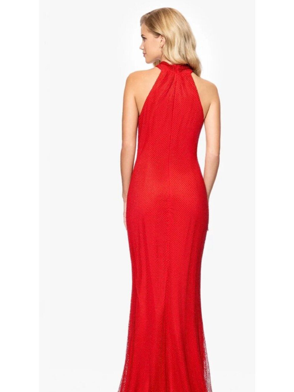 Betsy & Adam Women's Stone Mesh Halter Neck Red Dress Size 8 - Picture 2 of 12